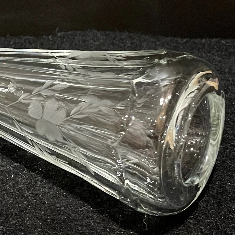 Vintage Automobile Limousine Etched Glass Bud Vase